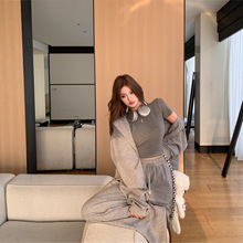 实拍 秋冬新款韩版时尚运动连帽卫衣懒人休闲百搭三件套女潮91172