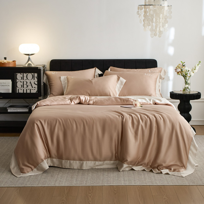 Sommerkühlender Bettbezug aus Eisseide, GG Premium Lyocell 100S Lenzing Tencel, vierteiliges Bettwäscheset, sommerkühlender seidiger Bettbezug, einfarbiger Bettbezug_voghion.com