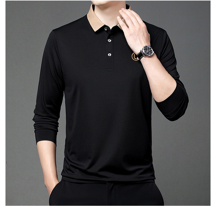 Polo de manga comprida para homem em algodão casual_voghion.com