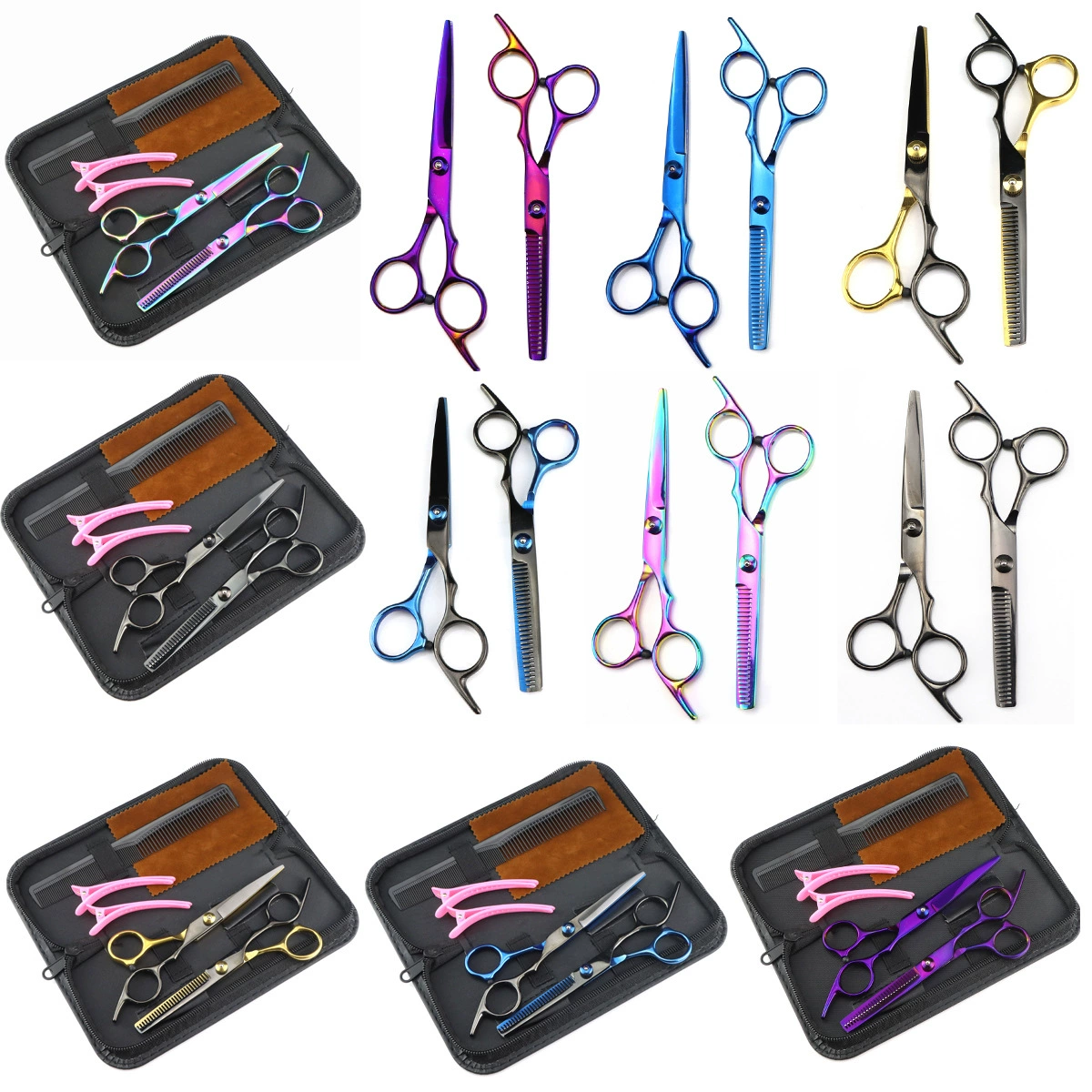 6,0 дюймов доступный цвет с высоким винтом Косой Хвост Парикмахерские ножницы плоские ножницы челка тонкие ножницы 7 цветов по желанию