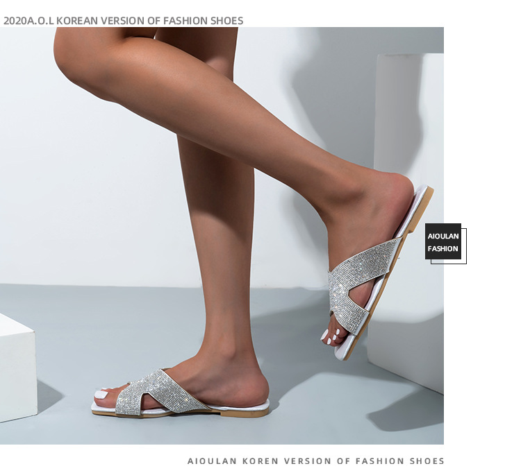 Hausschuhe mit flachem Boden, weiblich, Sommer, lässig, Wort, hohl, Sandalen, Folien, Damenschuhe_voghion.com