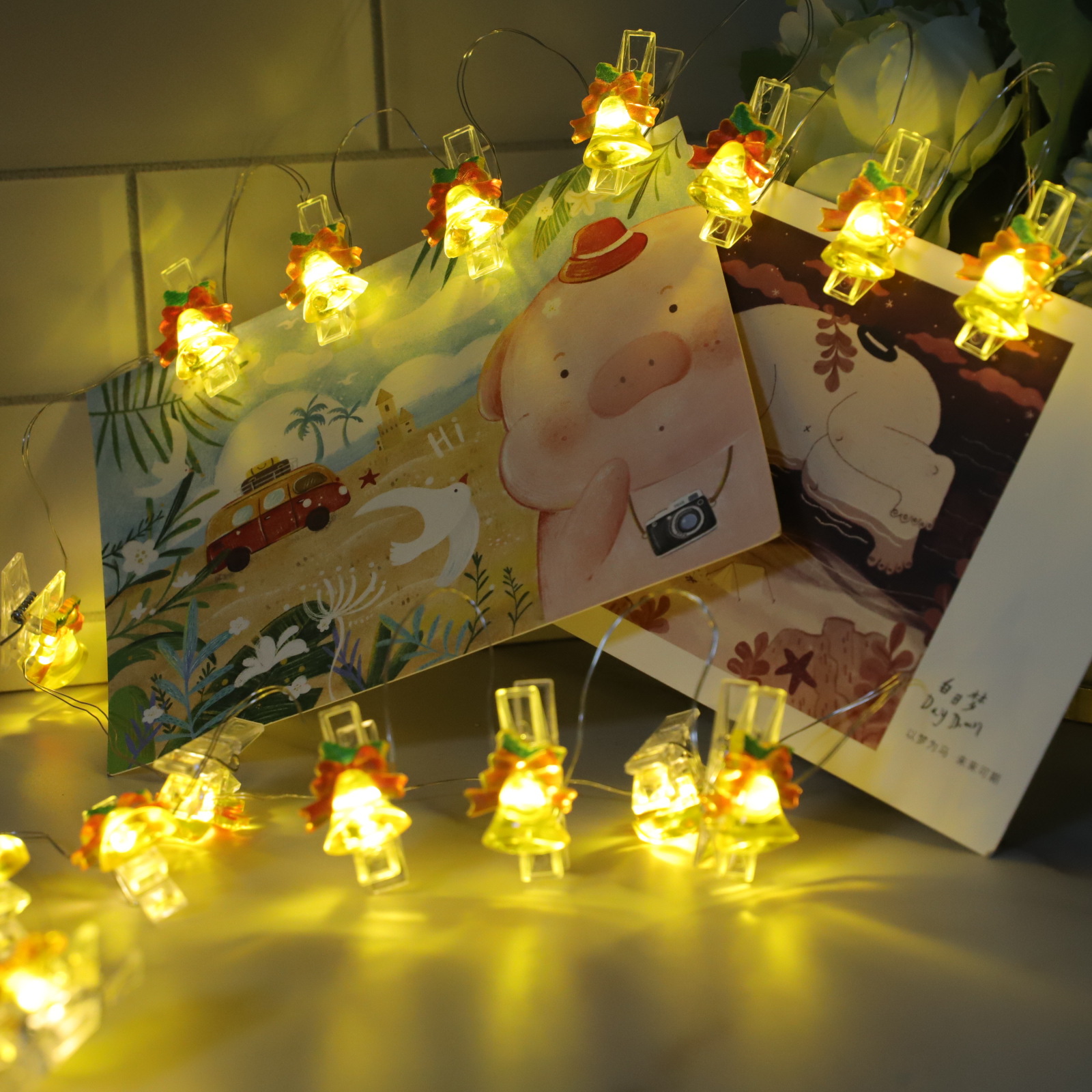 Lámpara de alambre de Navidad campana muletas muñeco de nieve calcetines luces decorativas Santa Claus dormitorio sala de estar cuerda de lámpara de alambre de cobre transfronteriza