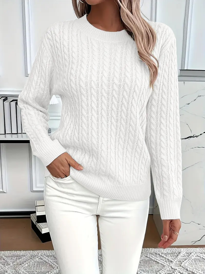 クロスボーダーラウンドネックツイスト厚手のセーター女性のための 2025 秋と冬の新しいニットセーター無地トップ底セーター女性のための