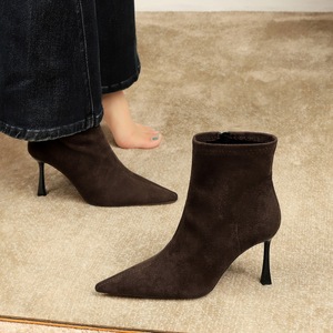 7922-5 Korean style fashion boots for women with high-end feel, suede pointed toe, thin heel, side zipper, high heels, s