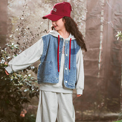 童裝女童牛仔馬甲背心2024秋春新款外穿馬甲兒童中大童韓版馬甲外