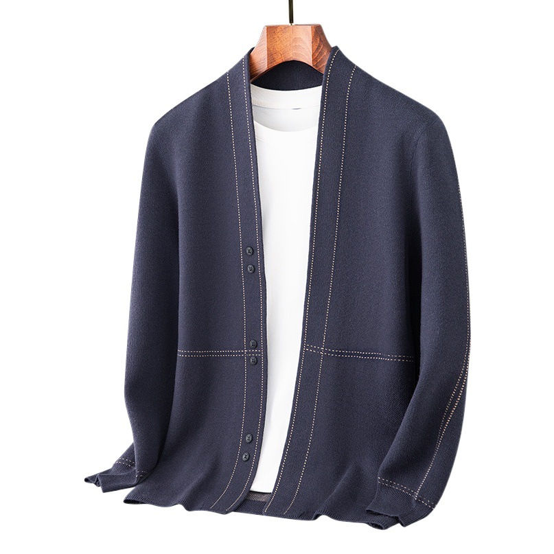 Autumn and Winter Men's Long-Sleeved Knitwears, Thickeneded Blended Wool Cardigans, Autumn Clothes, Fashionable Slim V Neck Jackets