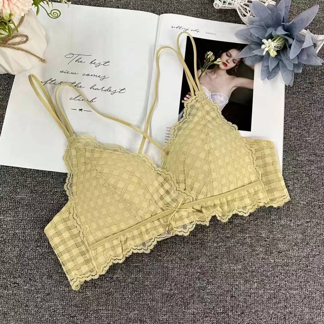 Nuevo sujetador de encaje francés de moda de encaje jacquard transpirable y cómodo ajustable anti-caída se reúne en tres filas de botones