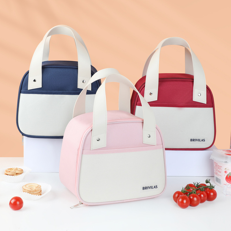 Bolsa aislante trapezoidal a juego de color de moda, bolsa de caja de almuerzo de papel de aluminio grueso portátil, bolsa de almuerzo en el trabajo, bolsa de almuerzo