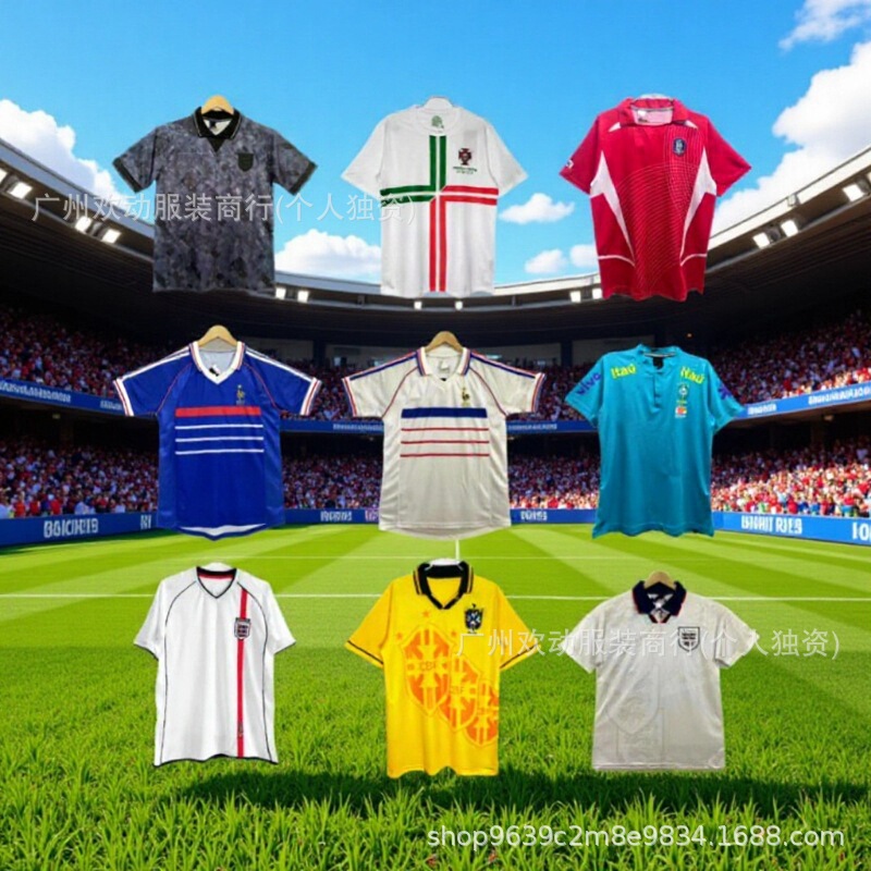 Retro German Italian Portuguese England Dutch Jersey Sports Cross-Border Football Casual Short-Sleeved Shorts