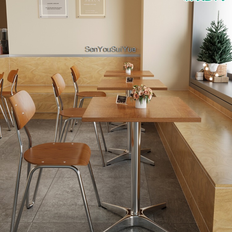 Cafe Ocean Board Table and Chair Combination Dessert Sugar Water Shop Popular Log Style Catering Commercial Solid Wood Small Square Table Cafe Ocean Board Table and Chair Combination Dessert Sugar Water Shop Popular Log Style Catering Commercial Solid Wood Small Square Table