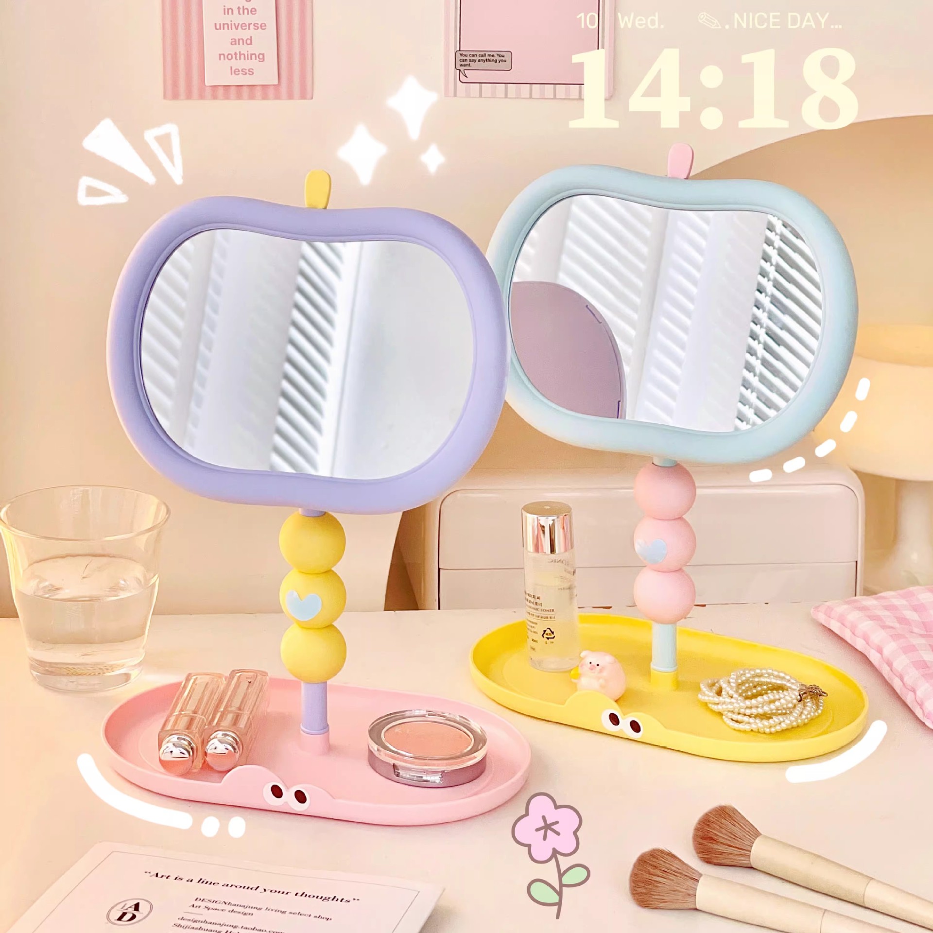 Espejo de maquillaje de Apple dormitorio mesa de tocador de alta definición espejo de almacenamiento dormitorio de estudiantes giratorio espejo de maquillaje
