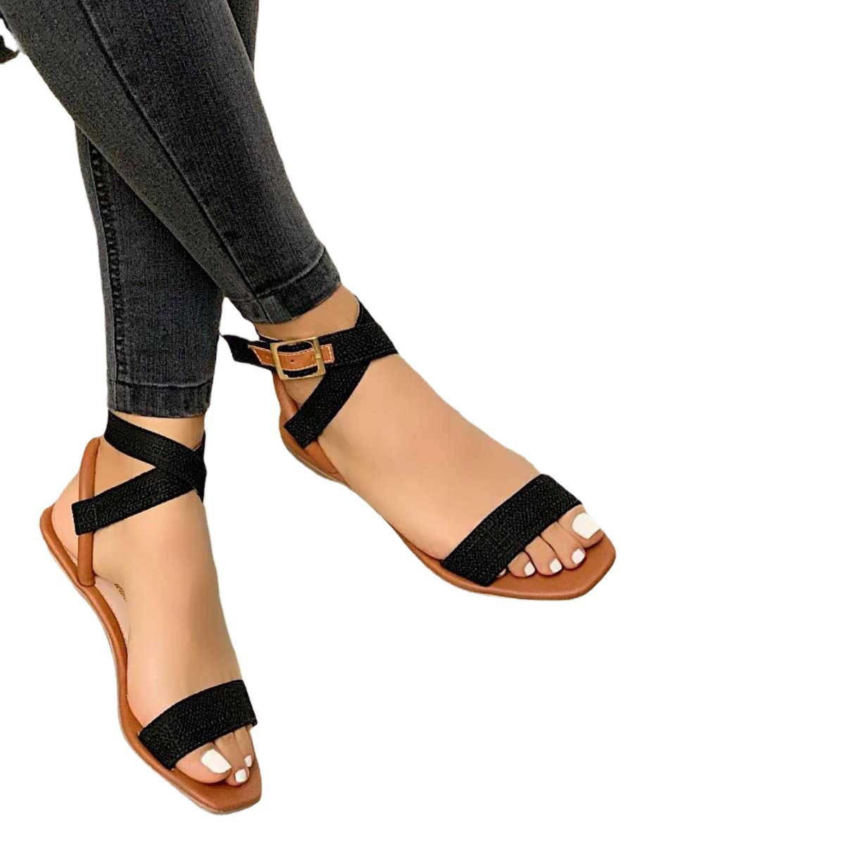 Amazon wish2021 Летнее Новое поступление плюс размер пряжки плоские повседневные сандалии женские сандалии