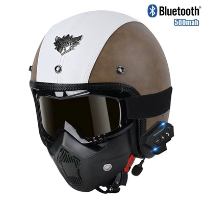 Motosiklet kaskı (dəbilqə) | half helmet - k-brown-white-mask-bluetooth-s