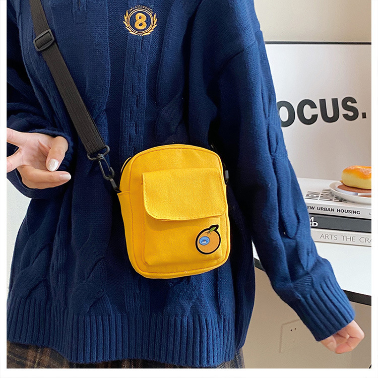 112g Weight Sewing Thread Fashion Element Zipper Closure Type Single Shoulder Strap Strap Type Square Bag Bags Type Casual Occasion Canvas Material Fruit, Solid Color Pattern All Seasons Season Women's Gender Streetwear Style Square Shape Small Size Women's Small Canvas Fruit Solid Color Streetwear Sewing Thread Square Zipper Square Bag 33