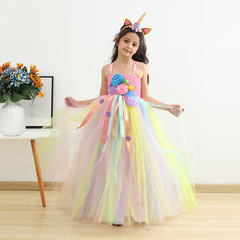 European and American children's clothing 2024 new lined girls' dress long floral tutu skirt mesh princess dress