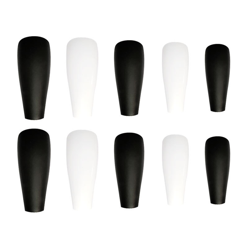 Minimal negro y blanco contraste usar uñas largas ballet de color sólido manicure piezas de uñas comerciales más vendidas desmontables uñas falsas image 3