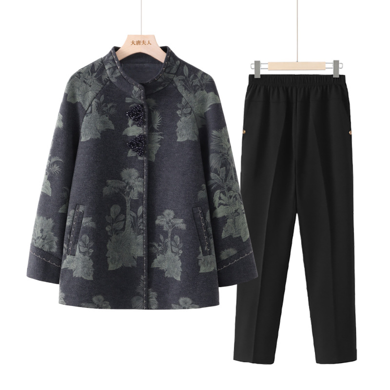 中老年人秋外套女奶奶衣服2025新款长袖衬衫妈妈宽松圆领休闲套装|undefined