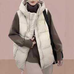 2025秋冬款韩版连帽双拉链加厚棉服马甲女短款宽松坎肩背心马夹