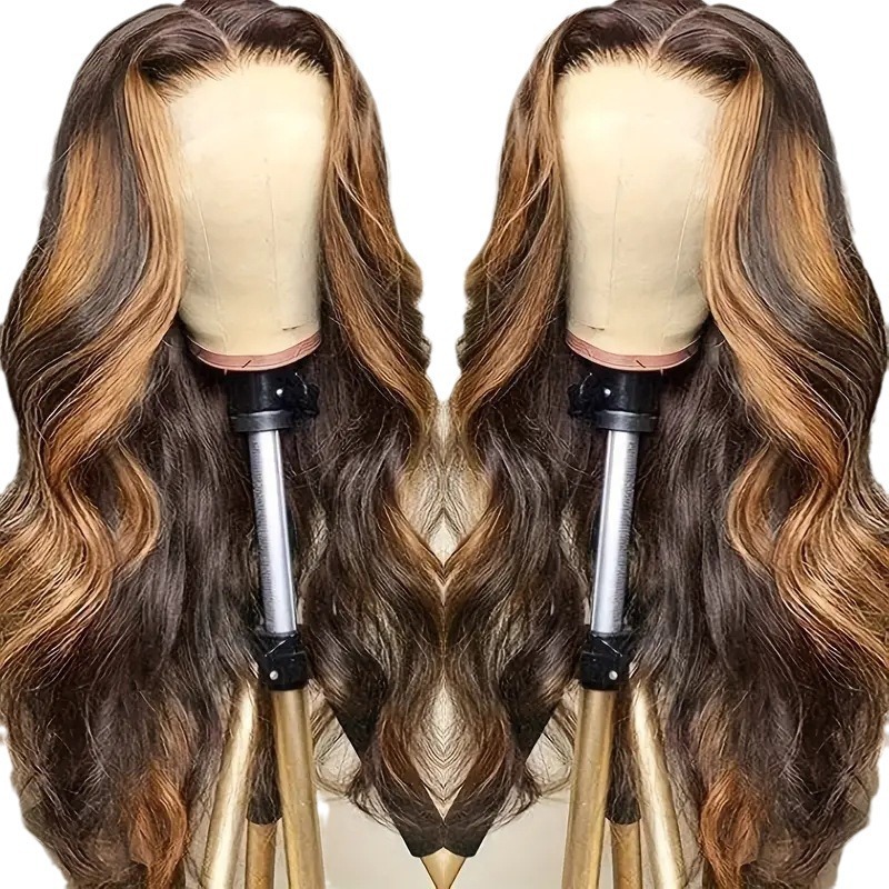 Peruca feminina longa com repartição central, ondas grandes, cabelo cacheado, sintética, tamanho médio, resistente a altas temperaturas, estilo europeu._voghion.com