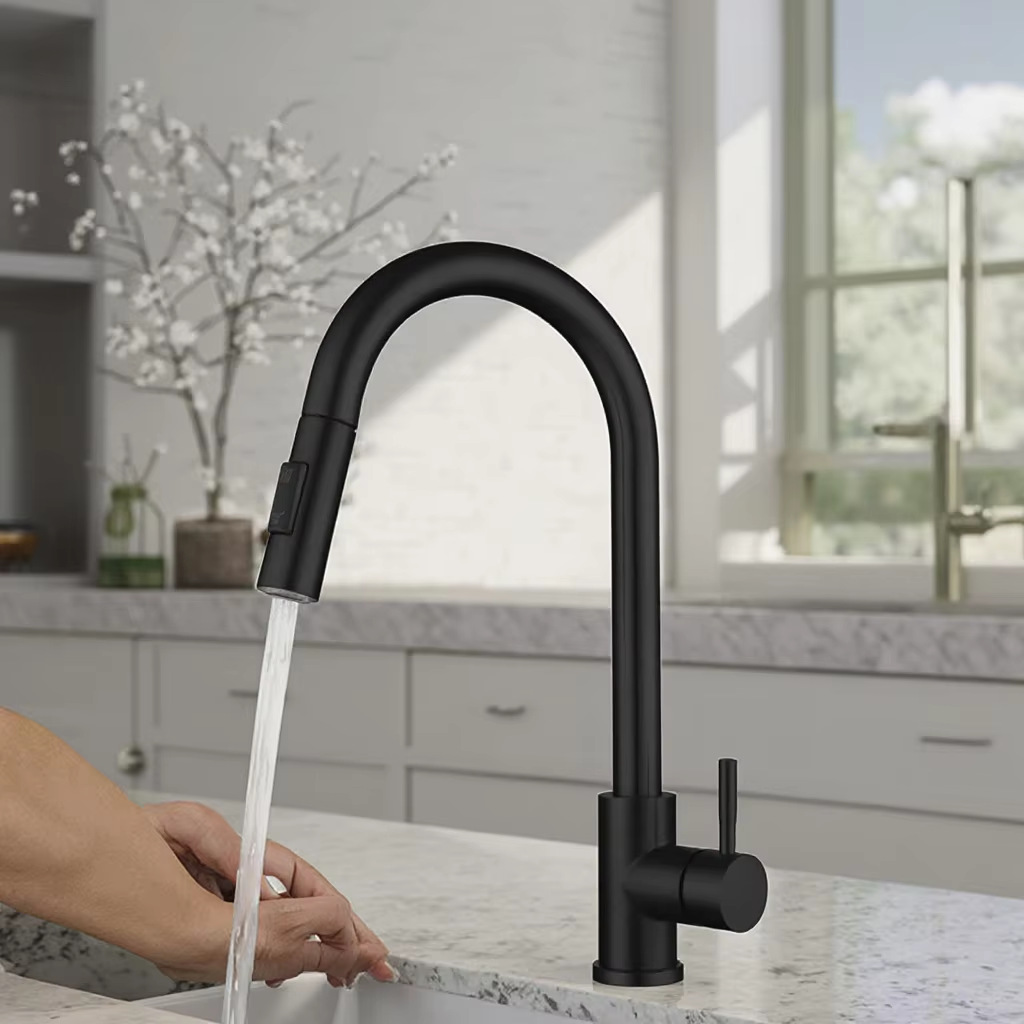 Grifos de cocina caliente y frío de acero inoxidable tipo extracción telescópico lavabo fregadero giratorio universal fábrica de agujero único al por mayor image 6