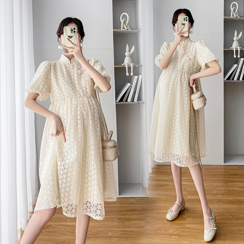 Real shot spot maternity dress summer new vintage Republic of China style lace dress maternity dress summer