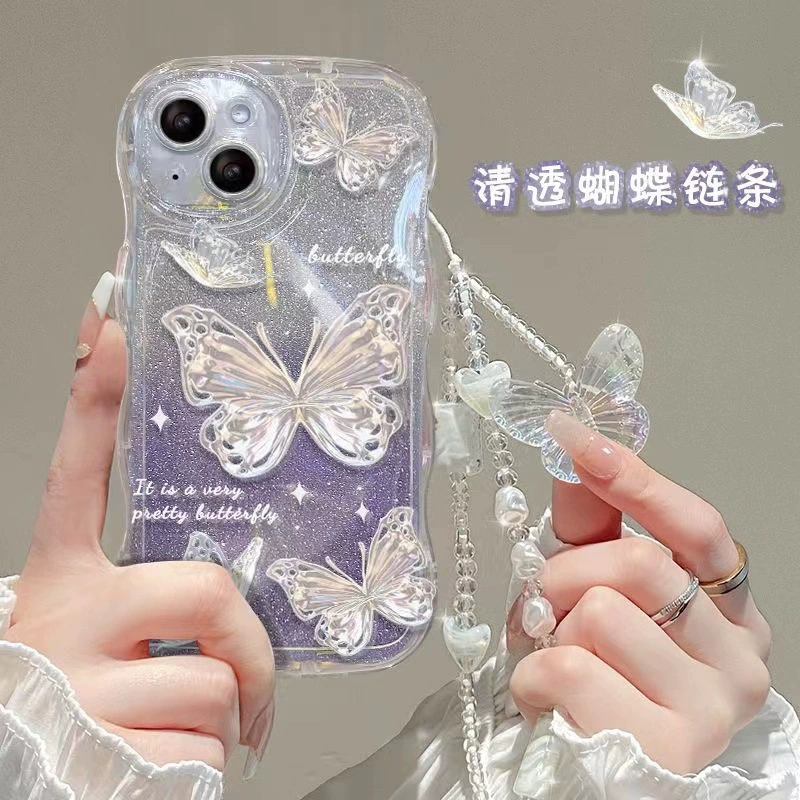 Чехол для телефона Wave Fairy для iPhone (несколько моделей) — прозрачный силикон, блестящая бабочка