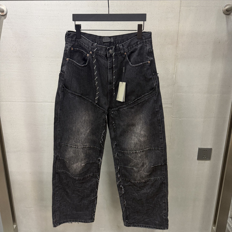 Cross-Border Paris 26Ss New B Brand Vintage Multi-Pocket Drawstring Retro Workwear Jeans Unisex Loose Fit Cross-Border Paris 26Ss New B Brand Vintage Multi-Pocket Drawstring Retro Workwear Jeans Unisex Loose Fit