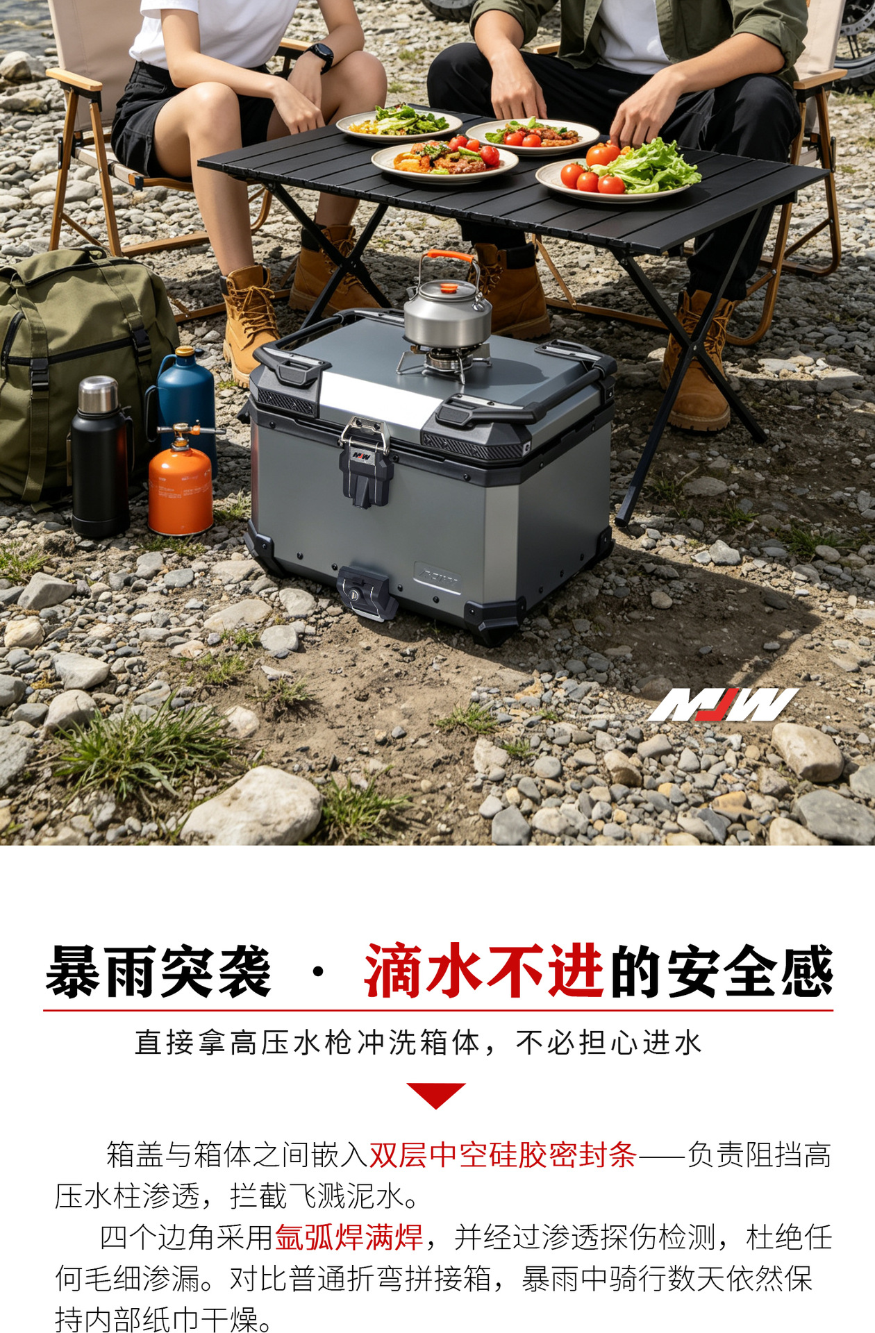 Mjw Embossed Anodized Titanium Bm Lock 45L55L Quick-Release Motorcycle Aluminum Alloy Tail Box Waterproof Trunk Storage Box