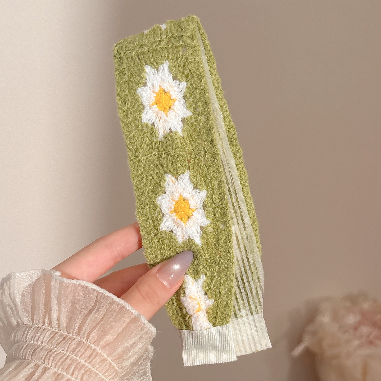 Flor francesa de punto frangeo pegatinas velcro pegatinas para el cabello de mujer no comprime el cabello correa de lavado de la cara banda de cabello tocado