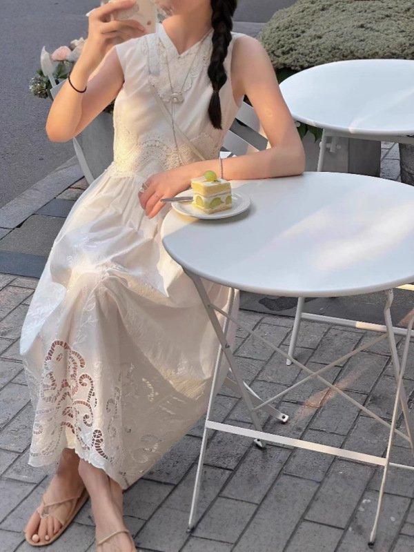2025 オリジナルリゾートスタイルドレス女性の夏のハイエンド南フランス海辺着用多用途妖精フリルロングドレス|undefined