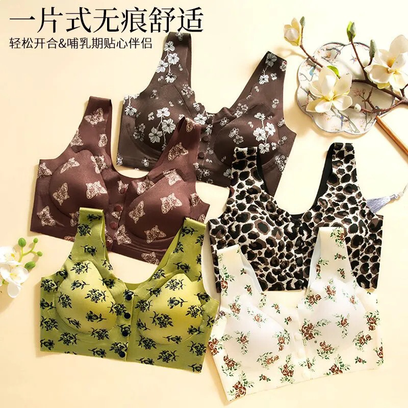 Mother's Front-Clasp Bra, Seamless, Push-Up, for Elderly Women, Middle-Aged Women, Wireless Vest-Style Bra for Women