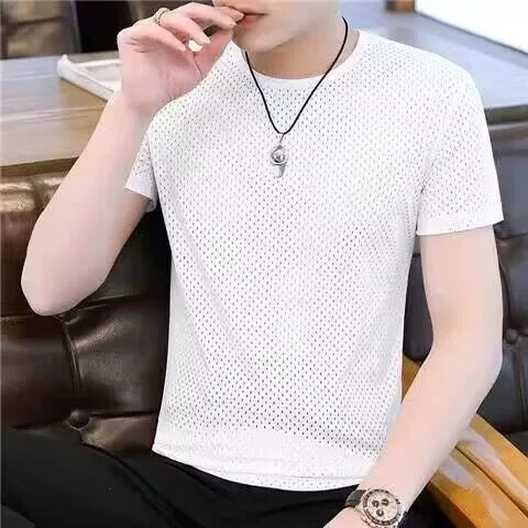 Мужской летний легкий и тонкий удобный дышащий спортивный костюм, модный комплект, лёгкая роскошь, с коротким рукавом