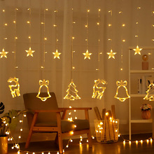 LED窗帘灯圣诞节日房间装饰彩灯创意小鹿铃铛圣诞树窗帘灯串批发