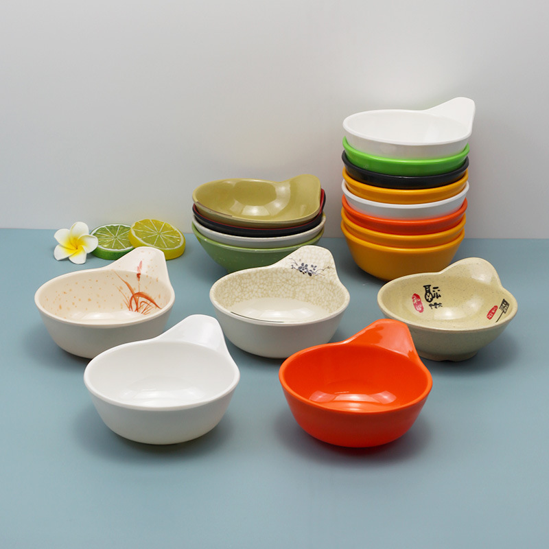 Hot Pot Seasoning Bowl Melamine Single Ear Bowl Sauce Bowl Seasoning Bowl Imitation Porcelain Soup Rice Bowl Self-Service Tableware Small Bowl with Ears