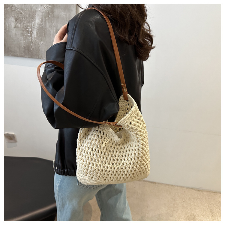 Artistic and retro hand-woven bags, casual cotton thread single-shoulder bags, tote bags, woolen bags, shopping bags for women undefined