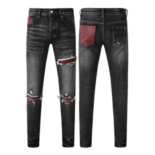 Foreign Trade Cross-Border Trendy Street Hiphop Fashion Washed Distressed Tight Slim Fit Jeans