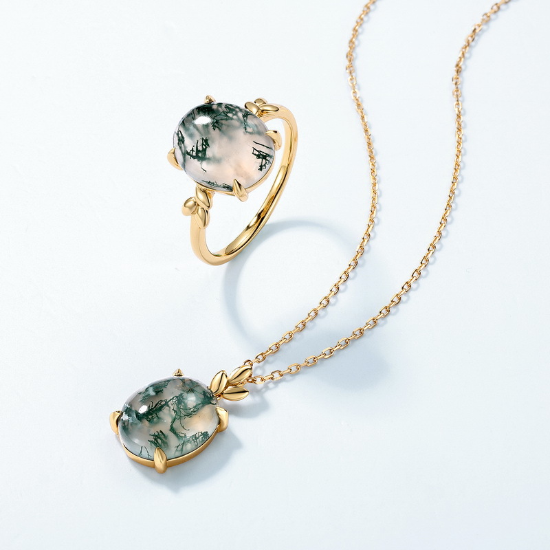 Nuevo estilo transfronterizo, encanto único, colgante de piedra de musgo verde natural S925 colgante de ágata con incrustaciones de plata, Europa y América
