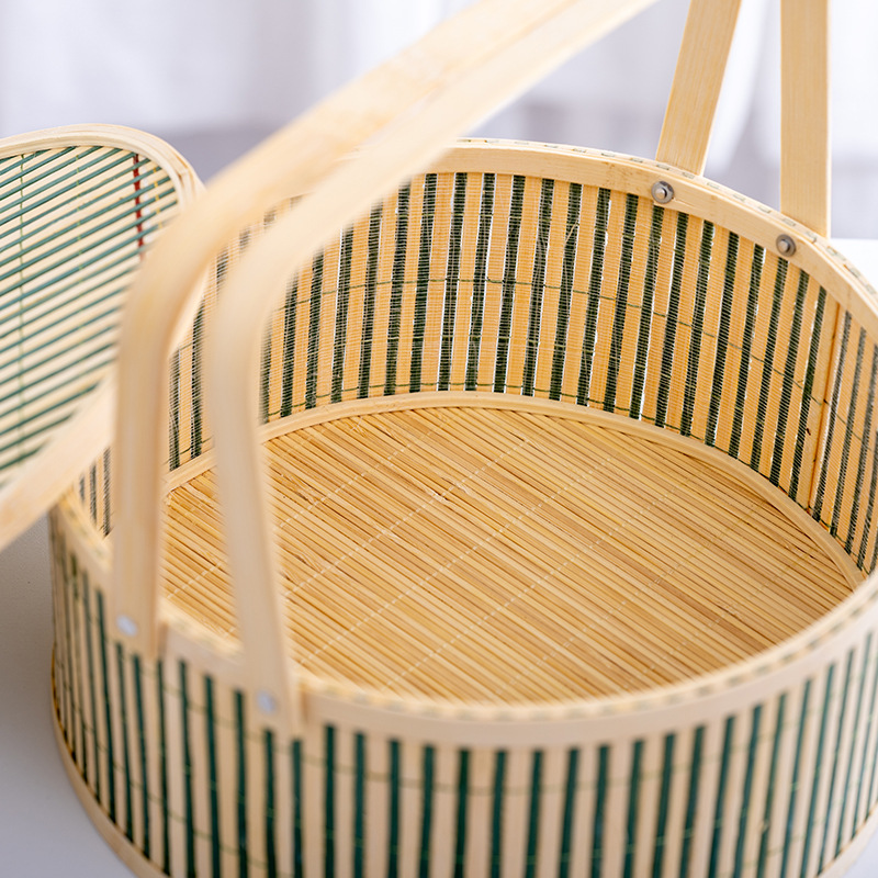 Cesta de bambú de mano con tapa, caja de regalo del Festival del Medio Otoño, caja vacía, cesta de frutas, embalaje especial local, cesta de bambú de recuerdo, cesta de regalo