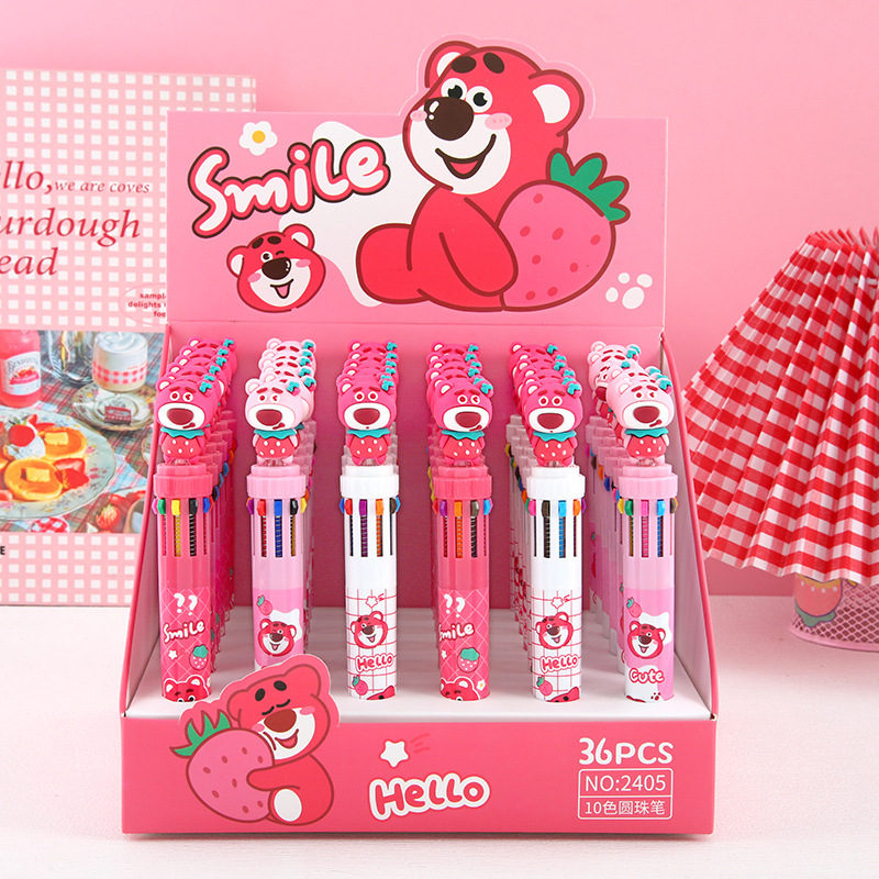 Bolígrafo Berry Bear de diez colores, bolígrafo multicolor de tipo pulsador para diario, bolígrafo, artículos de papelería para estudio al por mayor, bolígrafo de gel