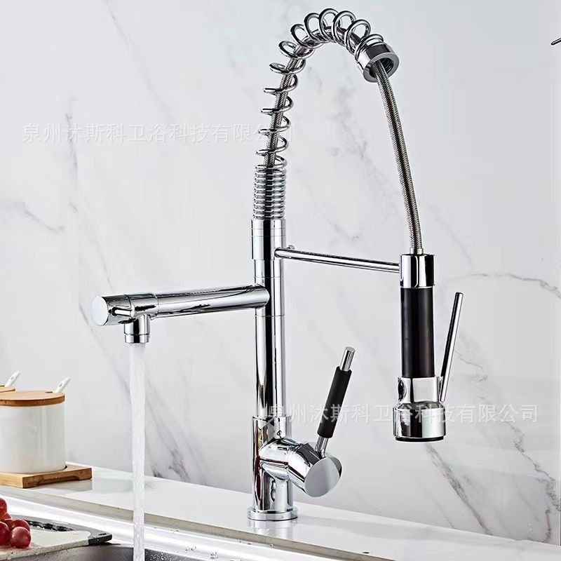 Grifos de cocina de acero inoxidable grifos de primavera transfronterizos para la cocina mayorista lavabo doble función grifos de agua caliente y fría