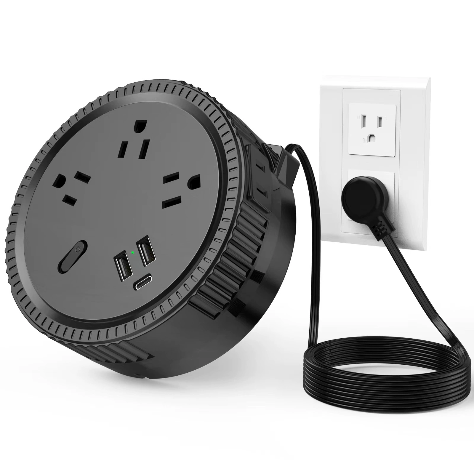 Patented cross-border new product American version power strip with retractable cable multi-port USB fast charging