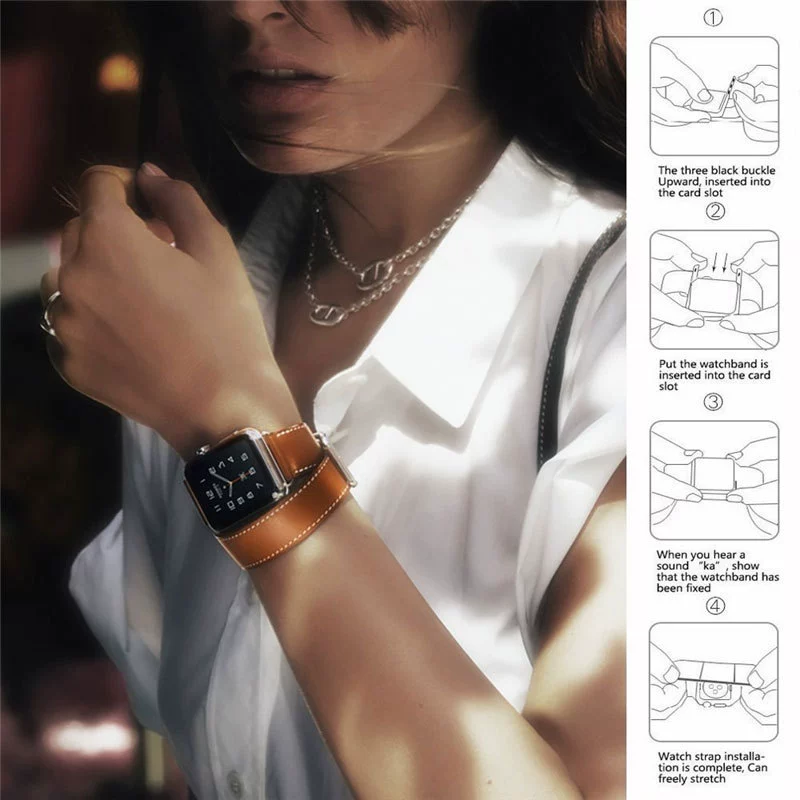 Применимый ремешок из кожи с двойным кольцом для Apple iWatch7, кожаный браслет с контрастной заплаткой для Apple Watch8654se