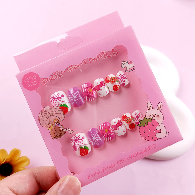 Purple Cartoon Flower Children's Nail Stickers with a High-End Feel, Directly Supplied from the Physical Store, 12-Piece Set of Nail Tips