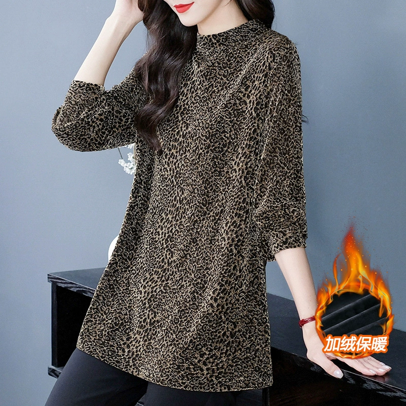 Осенне-зимняя Толстая теплая Толстая водолазка на флисовой подкладке с длинным рукавом, темперамент, нижняя рубашка больших размеров для 40-летней мамы, среднего и пожилого возраста, женская одежда