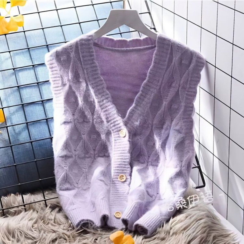 Fresh Leaves Knitted Vest Women's Vest Loose Outer Wear 2024 New Spring Korean Style Women's Waistcoat Sweater