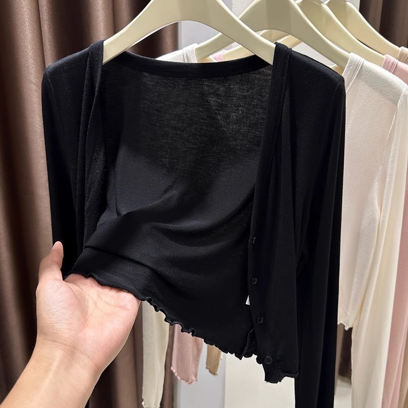 モーデールの小さなストールの日焼け止め服の女性夏2025の新しいサスペンダーのスカートの外にブラウスの薄いカーディガンの短いコートを掛けます。|undefined