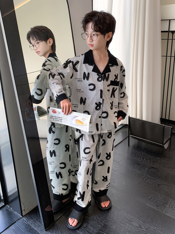男童青少年睡衣春秋款2025新款男孩纯棉家居服儿童可外穿长袖套装|undefined