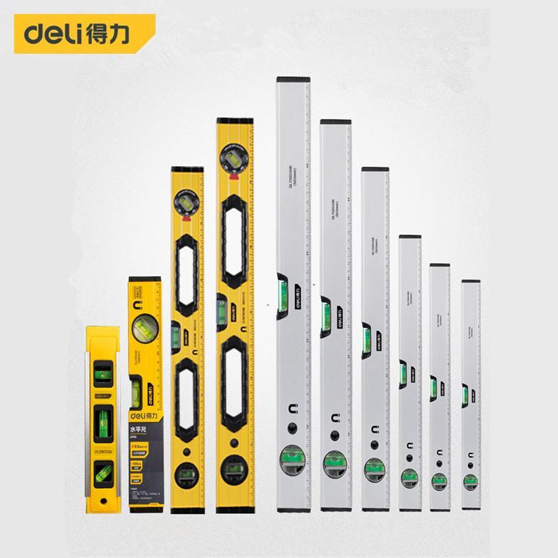 得力水平尺高精度家用水平仪实心铝合金带强磁小型专业靠尺平水尺