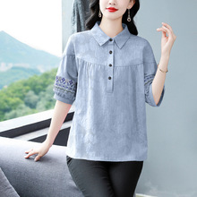 2025夏装上衣时尚翻领复古气质新款中袖棉织气质打底T恤POLO衫