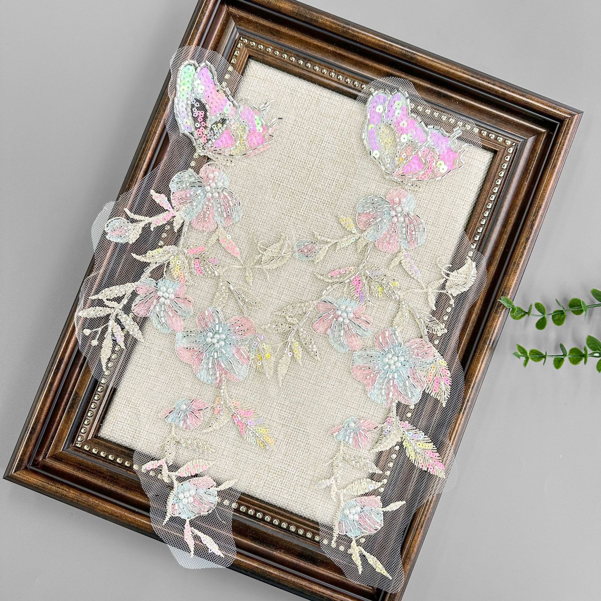 China estilo chaleco material de decoración de vestido mariposa rosa bordado perlas pegatinas de encaje nuevo